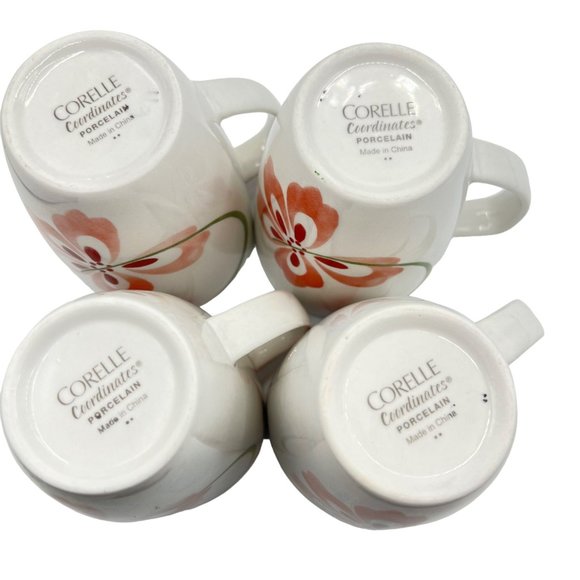 Corelle Coordinates Pretty Pink Flower Porcelain Coffee Cup Mug Set Of 4 - Picture 2 of 8